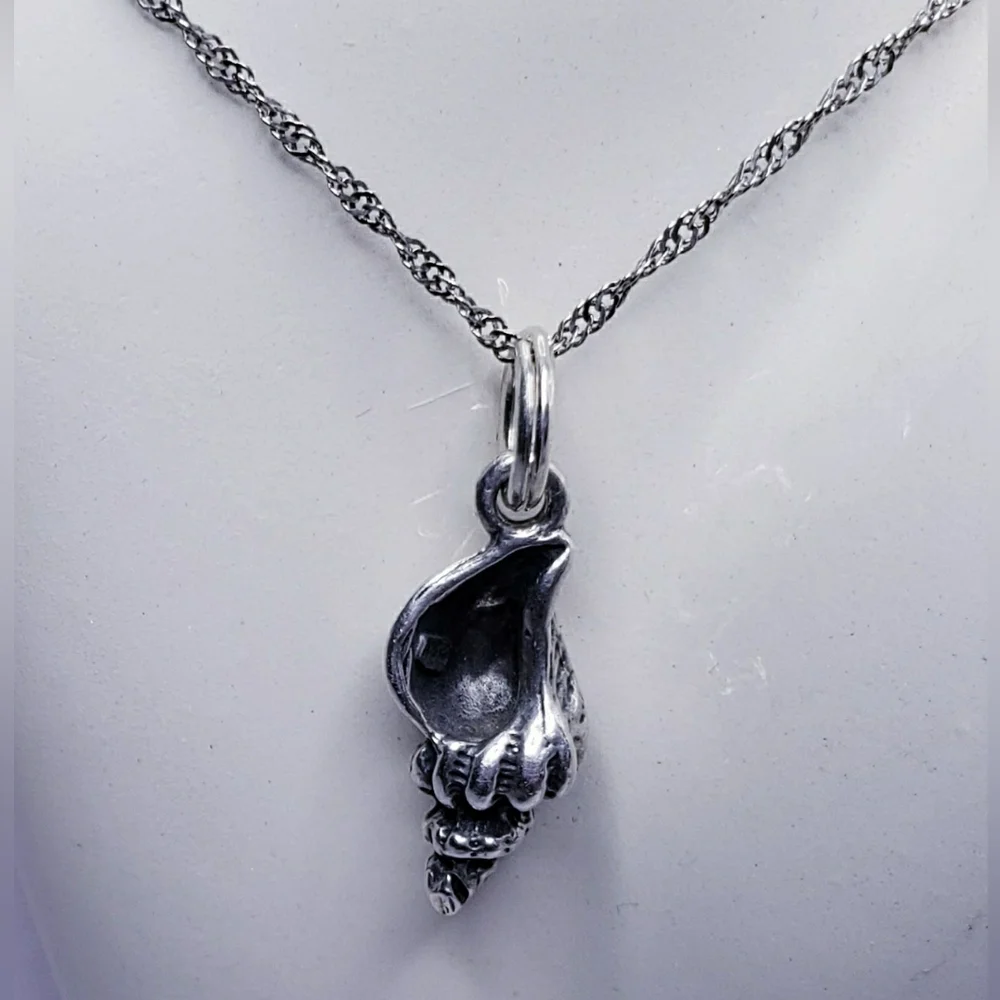 Conch Shell Sterling Silver Charm Pendant.